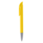 Penna a sfera in plastica con finitura opaca prodotta nell’UE con inchiostro blu color giallo terza vista