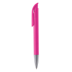 Penna a sfera in plastica con finitura opaca prodotta nell’UE con inchiostro blu color rosa terza vista