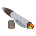 Penna a rotazione a inchiostro blu con tre evidenziatori sulla testa sesta vista