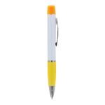 Penna a rotazione a inchiostro blu con tre evidenziatori sulla testa terza vista