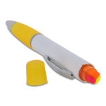 Penna a rotazione a inchiostro blu con tre evidenziatori sulla testa sesta vista