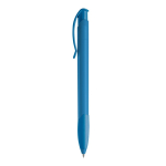 Penna in plastica bianca con clip ad arco colorata e inchiostro blu terza vista