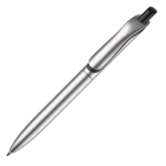 Penna a sfera in plastica metallizzata con clip solida e refill jumbo blu color argento