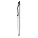 Penna a sfera in plastica metallizzata con clip solida e refill jumbo blu color argento terza vista
