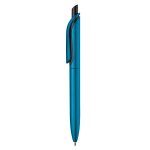 Penna a sfera in plastica metallizzata con clip solida e refill jumbo blu color azzurro terza vista