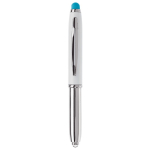 Penna touch cromata con cappuccio, luce a LED e inchiostro blu color azzurro seconda vista