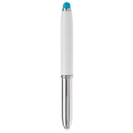 Penna touch cromata con cappuccio, luce a LED e inchiostro blu color azzurro quarta vista