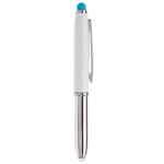 Penna touch cromata con cappuccio, luce a LED e inchiostro blu color azzurro quinta vista