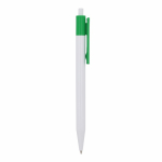 Penna a scatto in plastica bianca con clip colorata e inchiostro blu color verde quinta vista