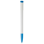 Penna in plastica con punta e clip colorati e inchiostro blu color azzurro quarta vista