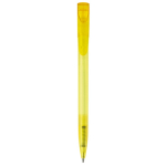 Penna in plastica trasparente colorata, clip ricurvo e inchiostro blu color giallo quinta vista