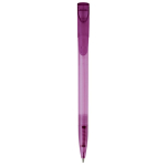 Penna in plastica trasparente colorata, clip ricurvo e inchiostro blu color viola quinta vista