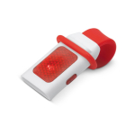 Torcia con luce LED e cinturino pieghevole in silicone per agganciarla color rosso seconda vista