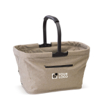 Cestino pieghevole in poliestere con tasca frontale con zip vista area di stampa