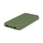 Power bank compatto da 10.000mAh in plastica riciclata color verde oliva