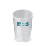 Bicchiere di plastica riutilizzabile e 100% riciclabile da 250ml vista area di stampa