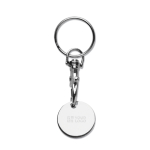 Portachiavi metallico rotondo con moneta per carrello della spesa vista area di stampa