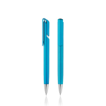 Penna in plastica con clip e finitura metallizzata con inchiostro blu color turchese