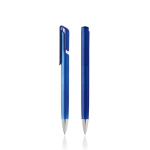 Penna in plastica con clip e finitura metallizzata con inchiostro blu color blu reale