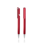 Penna in plastica con clip e finitura metallizzata con inchiostro blu color rosso scuro