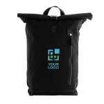Zaino roll-top con tasca pc in canvas di cotone riciclato 280 gr/m² 15'' color nero vista area di stampa