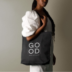 Shopper dai manici lunghi e soffietto in cotone riciclato GRS 180g/m² color nero