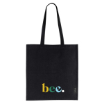 Shopper dai manici lunghi in cotone riciclato certificato GRS 180g/m² color nero vista dettaglio 2