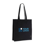 Shopper dai manici lunghi in cotone riciclato certificato GRS 180g/m² color nero vista area di stampa