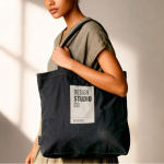 Shopper nera con manici lunghi in 100% cotone riciclato da 180 g/m² color nero sesta vista