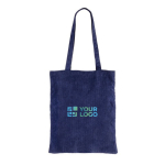 Shopper dai manici lunghi in velluto a coste di poliestere 240 gr/m² color blu mare vista area di stampa