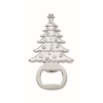 Apribottiglie promozionale in lega di zinco a forma di albero Natale color argento opaco