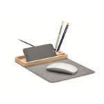 Tappetino per mouse rPET con organizzatore da scrivania e caricatore color legno quarta vista