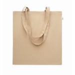 Tote bag con manici lunghi in rPET e cotone riciclato da 140 g/m² color cachi