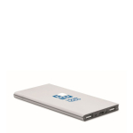 Batteria esterna con logo da 8000 mAh in alluminio color argento opaco vista area di stampa