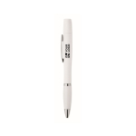 Penna con inchiostro blu che include kit di pulizia per auricolari color bianco vista area di stampa