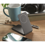 Caricatore wireless pieghevole con supporto per cellulari 15W color nero vista ambiente