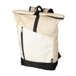 Zaino roll-top in rPET 600 D con tasca frontale con zip verticale color beige seconda vista