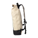 Zaino roll-top in rPET 600 D con tasca frontale con zip verticale color beige terza vista