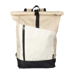 Zaino roll-top in rPET 600 D con tasca frontale con zip verticale color beige quinta vista