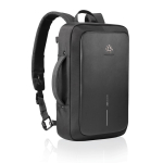 Zaino antitaccheggio in rPET che si trasforma in valigetta per PC 16'' color nero vista con logo
