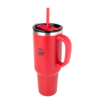 Tazza termica con isolamento sottovuoto in rame e cannuccia 1,2L color rosso vista con stampa tampografica