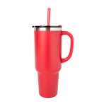 Tazza termica con isolamento sottovuoto in rame e cannuccia 1,2L color rosso vista laterale