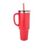 Tazza termica con isolamento sottovuoto in rame e cannuccia 1,2L color rosso seconda vista con laterale