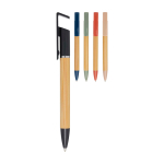 Penna in bambù con supporto per telefono incorporato e inchiostro blu seconda vista in vari colori