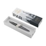Penna in metallo Parker Jotter SE Global Icons con inchiostro blu color grigio seconda vista frontale