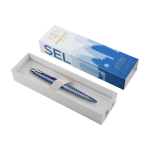 Penna in metallo Parker Jotter SE Global Icons con inchiostro blu color blu elettrico seconda vista frontale