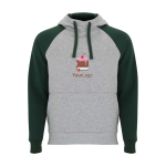 Felpa bicolore per bambini con cappuccio 280 g/m2 Roly Badet color verde bottiglia vista con stampa serigrafica