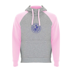 Felpa bicolore per bambini con cappuccio 280 g/m2 Roly Badet color rosa chiaro vista con stampa serigrafica