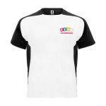 T-shirt sportiva per bambini a maniche corte 140g/m2 Roly Bugatti color nero vista con stampa serigrafica