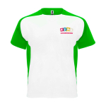 T-shirt sportiva per bambini a maniche corte 140g/m2 Roly Bugatti color verde vista con stampa serigrafica